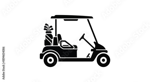 A minimalist depiction of a golf cart with clubs showcasing a bold solid black silhouette high quality professional