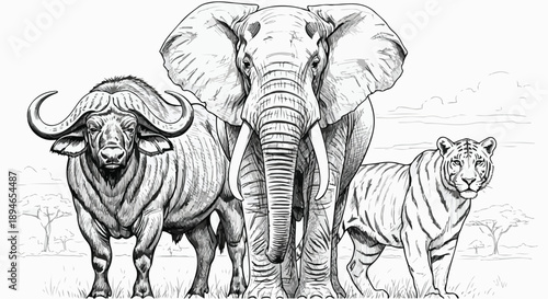 Herd of diverse african wildlife in savanna