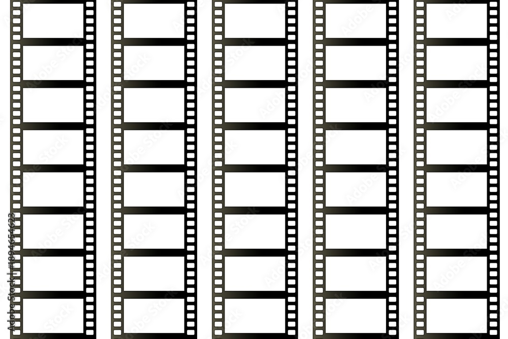 Fototapeta premium Blank film strip with multiple frames, ideal for showcasing photos or artwork in a cinematic or nostalgic presentation