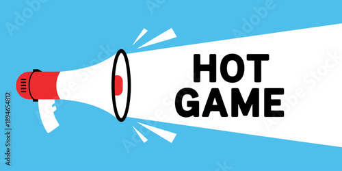 Megaphone announcing hot game with text on blue background