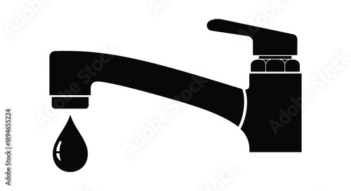 A minimalist depiction of a modern faucet with a single water droplet presented as a silhouette high quality