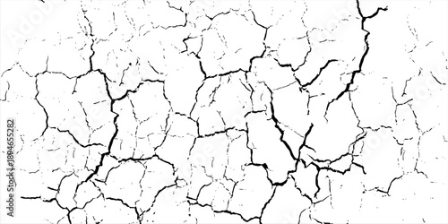 Cracked Surface Grunge Texture Vector. Grunge design crack texture background.  Black Isolated on White Background. Distressed black texture.  Uneven Overlay. Vector Illustration