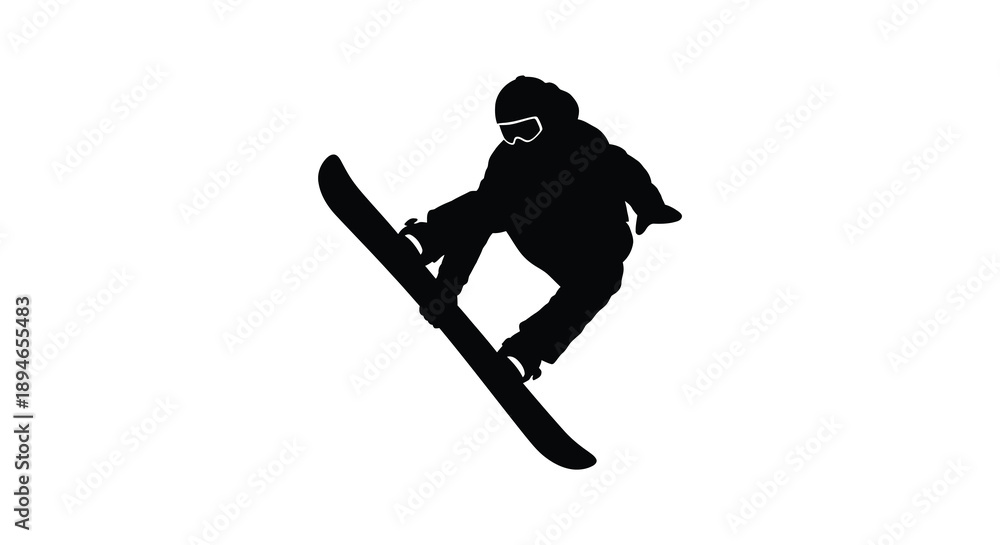 Fototapeta premium A dynamic snowboarder mid air performing a trick captured in a striking black silhouette high quality professional detailed modern