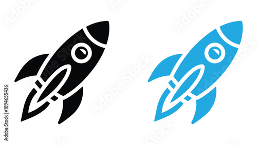 Set of rocket vector icons. Launch spaceship or spacecraft. Rocket fast flying for space.
