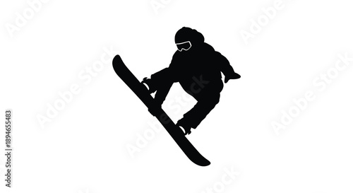 A dynamic snowboarder mid air performing a trick captured in a striking black silhouette high quality professional detailed modern