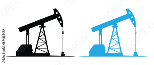 Oil Pump Jack Icon Element For Design. Oil pump jack or petrol pump jack icon sticker isolated on gray background. 