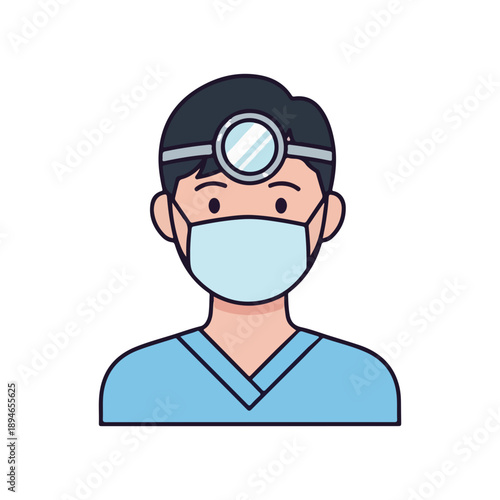 Doctor with Headlamp and Mask Flat Icon