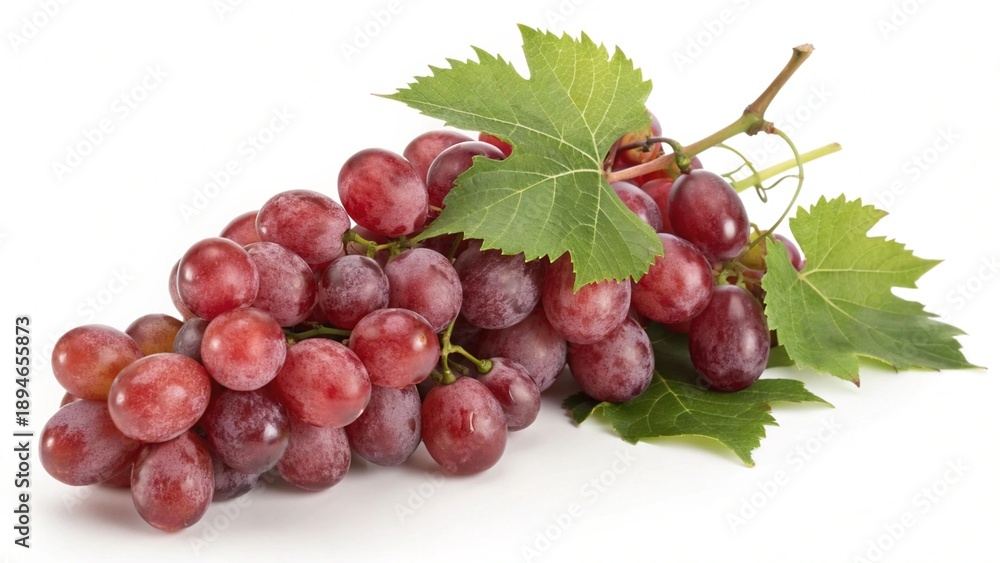 Fototapeta premium A fresh bunch of ripe red grapes isolated on a white background forms a juicy organic cluster of sweet fruit perfect for healthy wine or vegetarian dessert