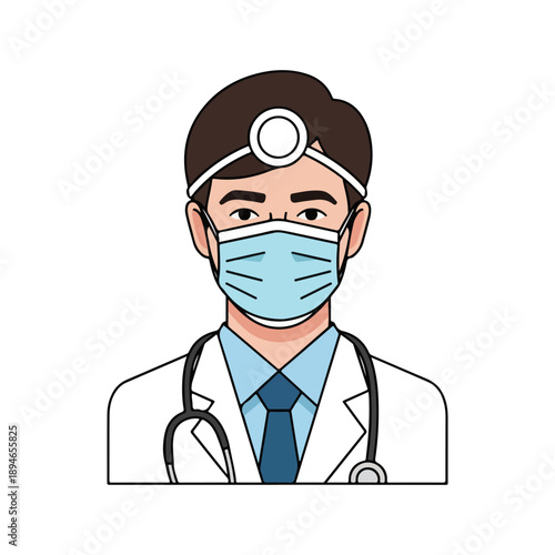 Doctor wearing mask head mirror and stethoscope avatar icon