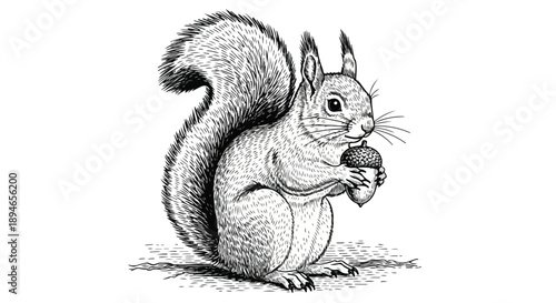 Squirrel perched on branch nature sketch