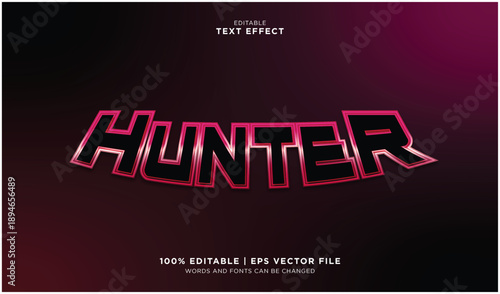 Editable vector text effect with the word Hunter in bold typhography for a graphic design project