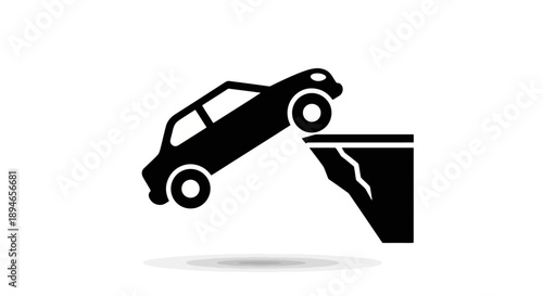 Car teetering on the edge of a cliff icon.