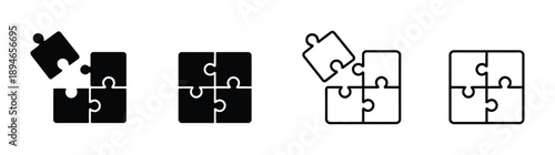 puzzle icon vector design template. pieces of jigsaw puzzle or autism puzzle piece symbol line art vector icon for apps and websites. 
