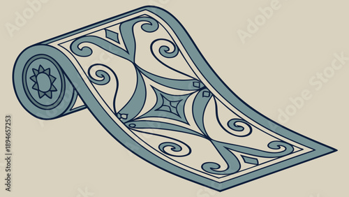 Intricate patterned rug unfurling