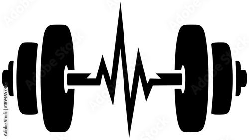 Barbell Heartbeat Pulse Silhouette Logo for Fitness Gym Workout Health