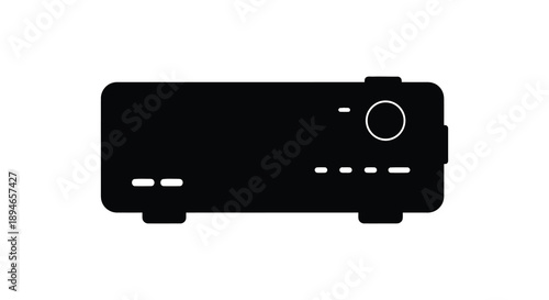 A stark black silhouette of a vintage camcorder with a lens and control buttons a retro design silhouette