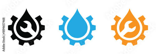 Colorful Car Mechanic Automotive repair illutretion Free Vector. Oil droplet with a gear vector logo, Drop oil water with gear vector image.