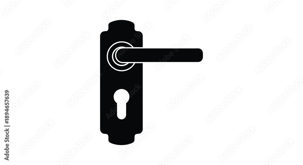 Naklejka premium A striking black door handle design with a circular base and keyhole presented as a silhouette high quality