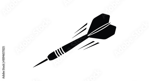 A sharply focused black dart is shown in flight against a plain white background a striking silhouette