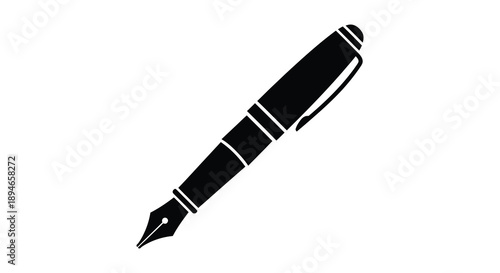 A striking black fountain pen is displayed against a plain white background showcasing elegant design silhouette high quality