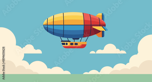 Colorful Blimp Flying High in the Sky.