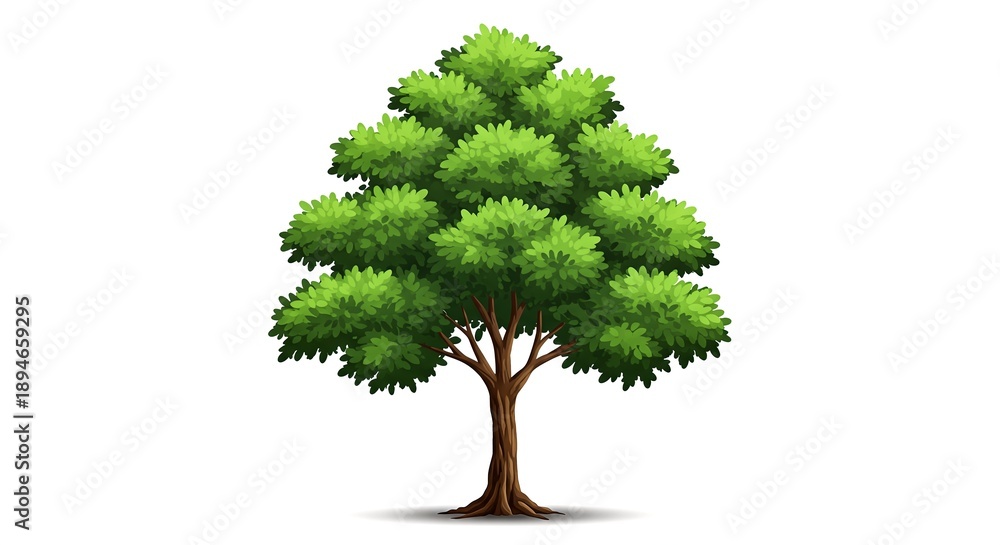 Fototapeta premium Vibrant Green Deciduous Tree Isolated on White Background.