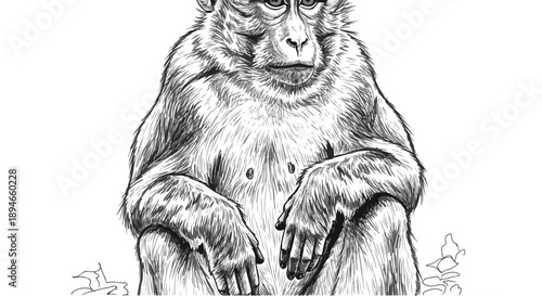 Sitting monkey primate nature sketch illustration
