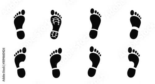 Black silhouettes of various footprints arranged in a grid pattern