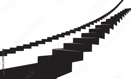 Black staircase leading upwards in a curved motion slowly
