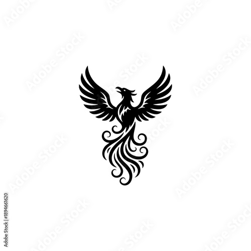 Black Phoenix Mythical Bird Icon for Logo Design
