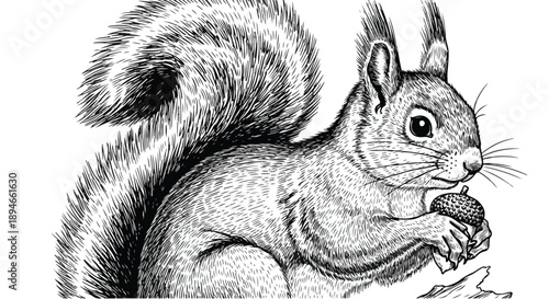Squirrel sitting on tree branch nature sketch