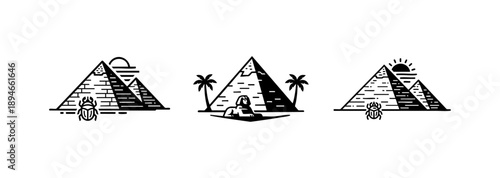 Egypt Travel and Tourism Icon in Black and White