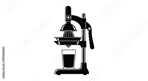 A striking black silhouette of a vintage citrus juicer positioned over a glass a classic kitchen tool silhouette