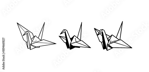 Black and White Origami Crane Line Art Illustration