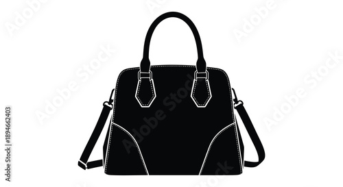 A striking black handbag design is showcased against a white background creating a bold silhouette high quality professional