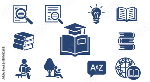 Collection of Education and Learning Icons in Blue.