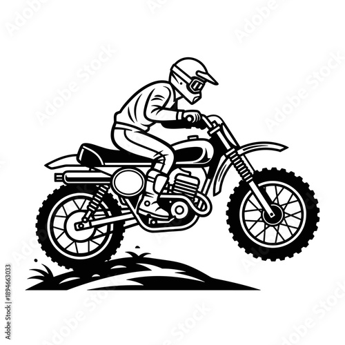 Motocross Rider on Dirt Bike in Dynamic Action Pose.