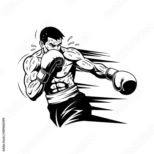 Dynamic Boxer Delivering a Powerful Punch in Action.