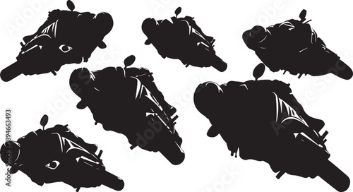 Silhouette of Motorcyclist in Various Dynamic Riding Positions Shown