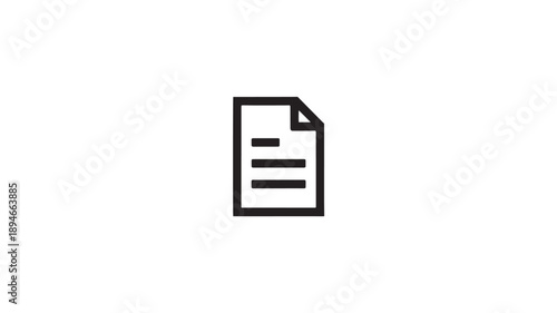 Document icon in simple flat design with black outline and white background on digital screen for user interface