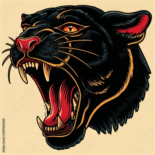 a black panther head tattoo design roars