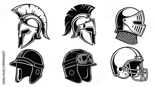 Collection of Six Diverse Helmets and Headwear Styles.