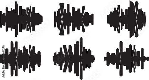 Black sound wave patterns on a white background illustration