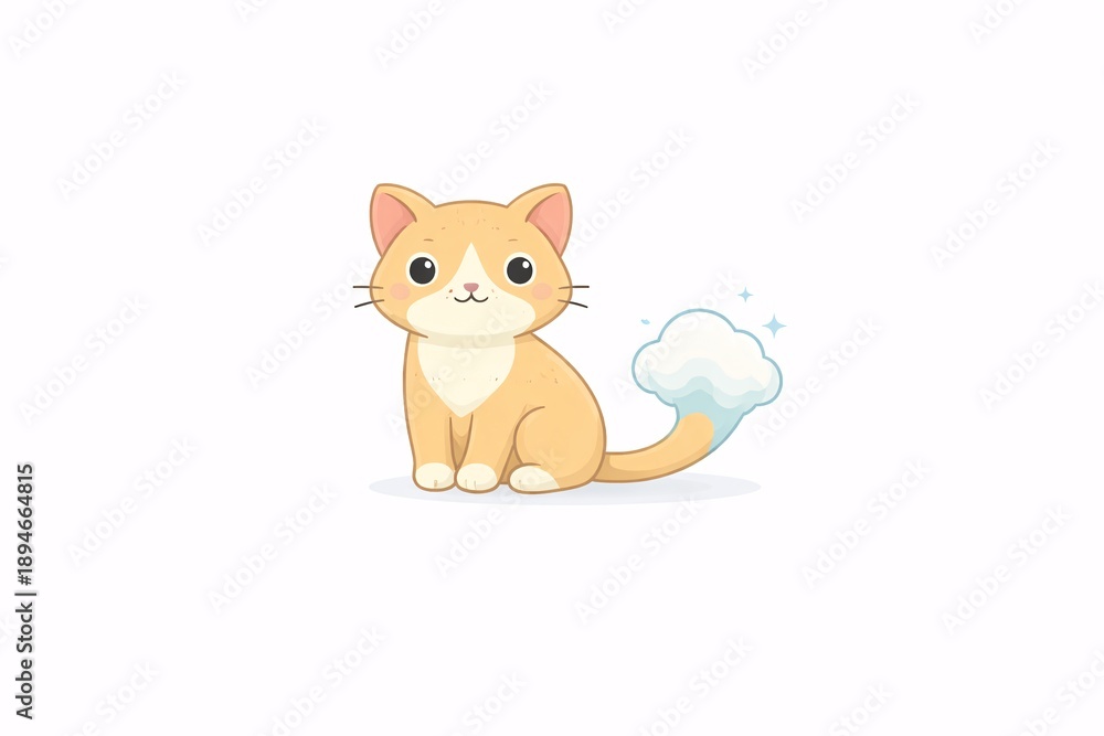 Obraz premium Cute Minimalist Cat with Cloud Tail Surreal Illustration