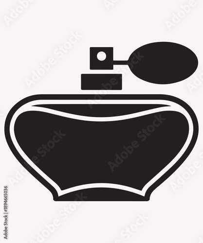 Simple black and white illustration of a vintage perfume bottle design