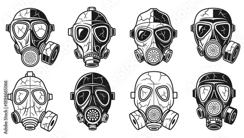Collection of Vintage Gas Masks and Respirators.