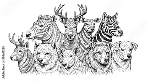 Diverse group of animals in a circle collage