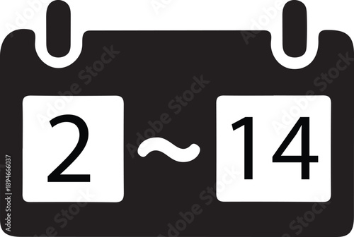 Digital clock icon showing time range from 2 to 14 on black background