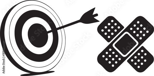 Target with arrow hitting bullseye and bandage cross symbol success healing concept