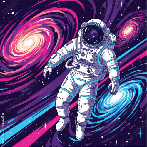 Astronaut in Space Suit Floating Freely.